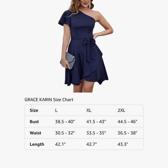 NWT Grace Karin Black One Shoulder Short Sleeve Ruffle Tie Mini Midi Dress XL - Picture 14 of 16